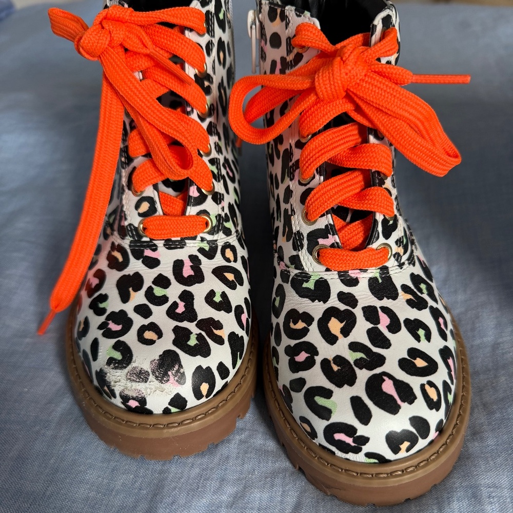 Sophia Webster Mini Tia Leopard=Print Leather Combat Boots SZ EU 30/12.5 US